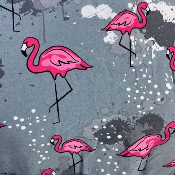 Zoe + Chloe Gray Flamingo Scrub Top - Picture 2 of 7